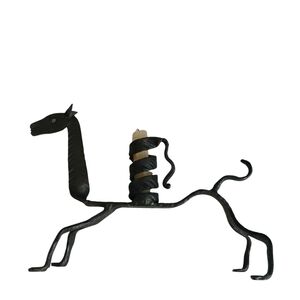 Vintage 70's Hand Forged Iron Candle Holder Equestrian Mustang